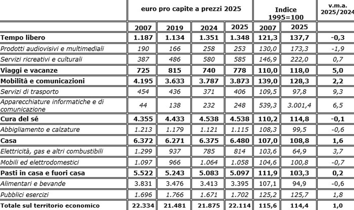 Consumi, negli ultimi 30 anni sprint per tecnologia e tempo libero Consumi, negli ultimi 30 anni sprint per tecnologia e tempo libero